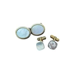 Swank Mother Of Pearl Cufflinks Mid Century Modern 2 Pairs Retro 50s Vintage